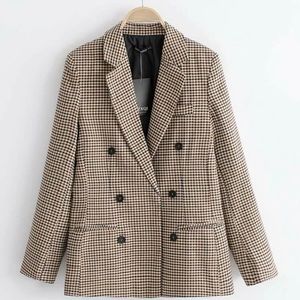plaid lappel double breasted blazer